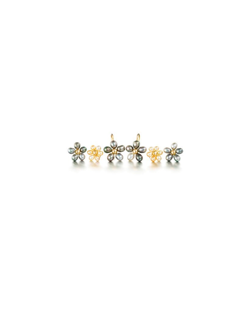 gold flower earrings with pearls