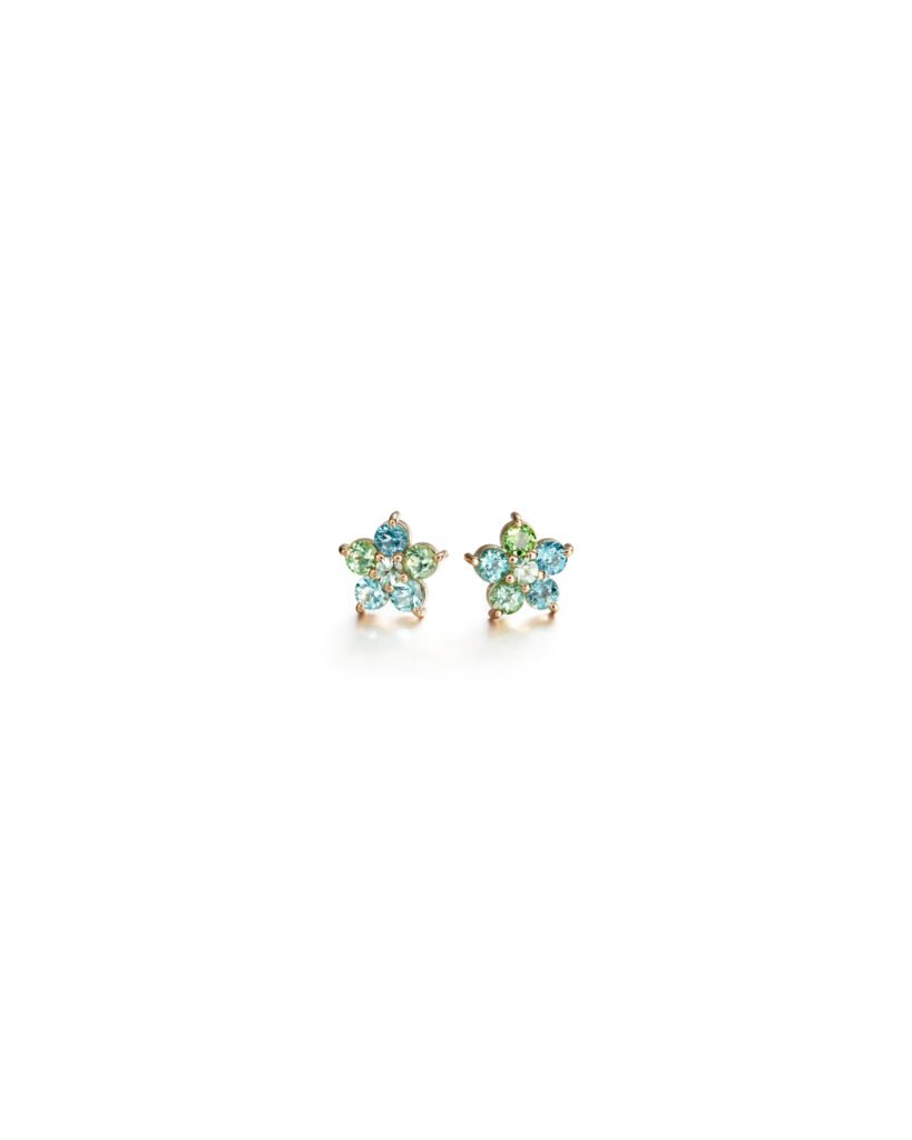 gold flower stud earrings with tourmalines