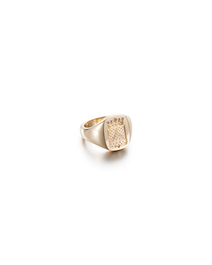 gold cushion cut signet ring