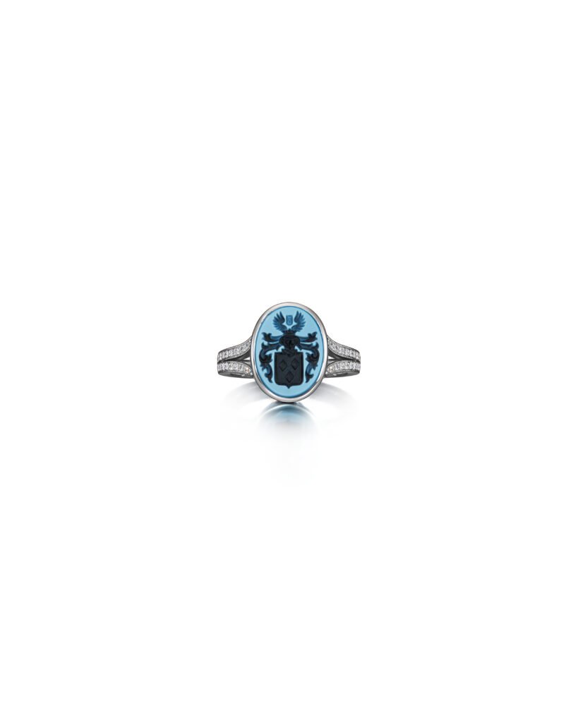 oval signet ring with diamond band
