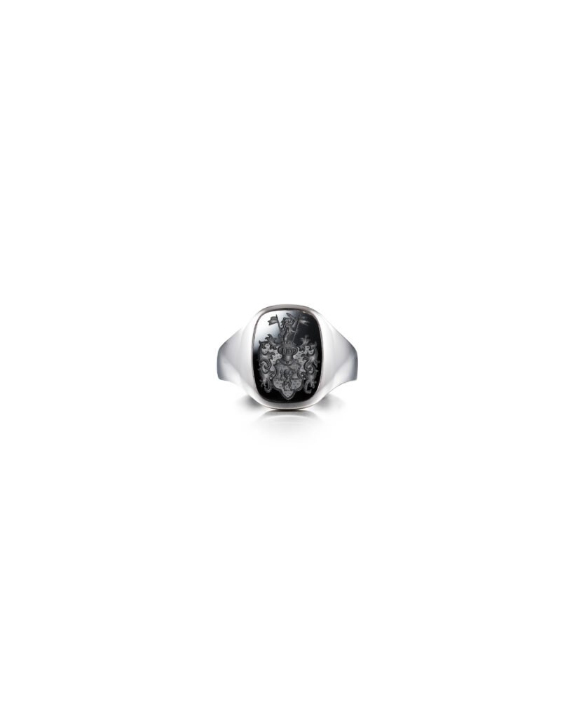 white gold signet ring with onyx