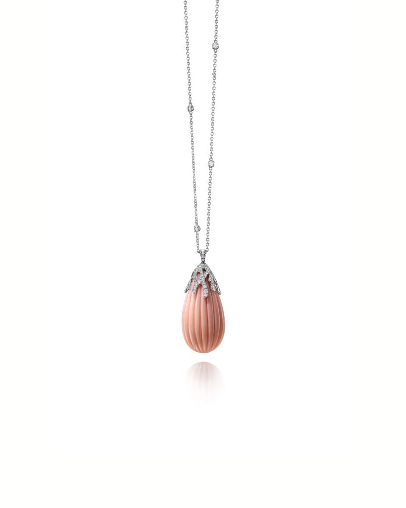 coral necklace with diamonds