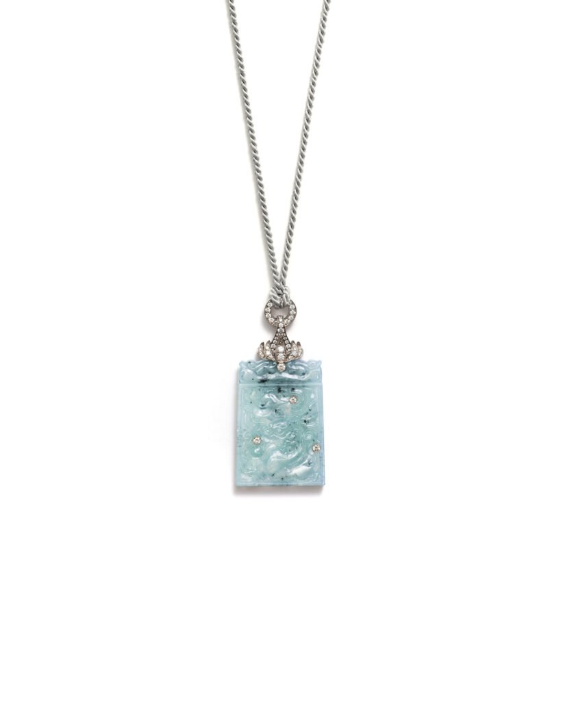 white gold jadeite pendant with diamonds
