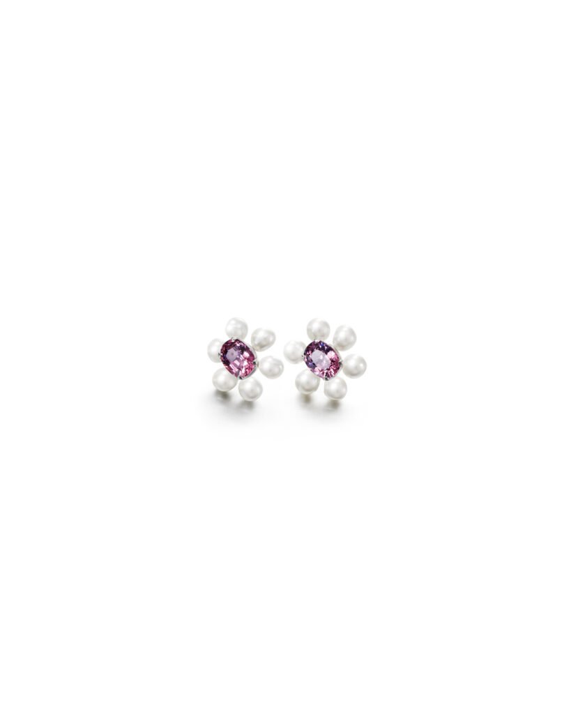 white gold flower pearl stud earrings