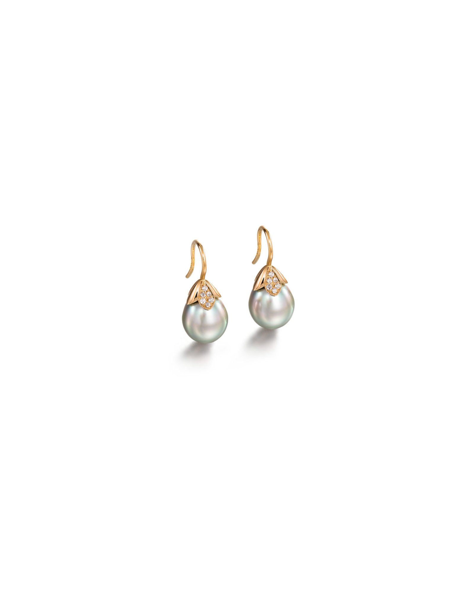 gold hook earrings with pearls and diamonds