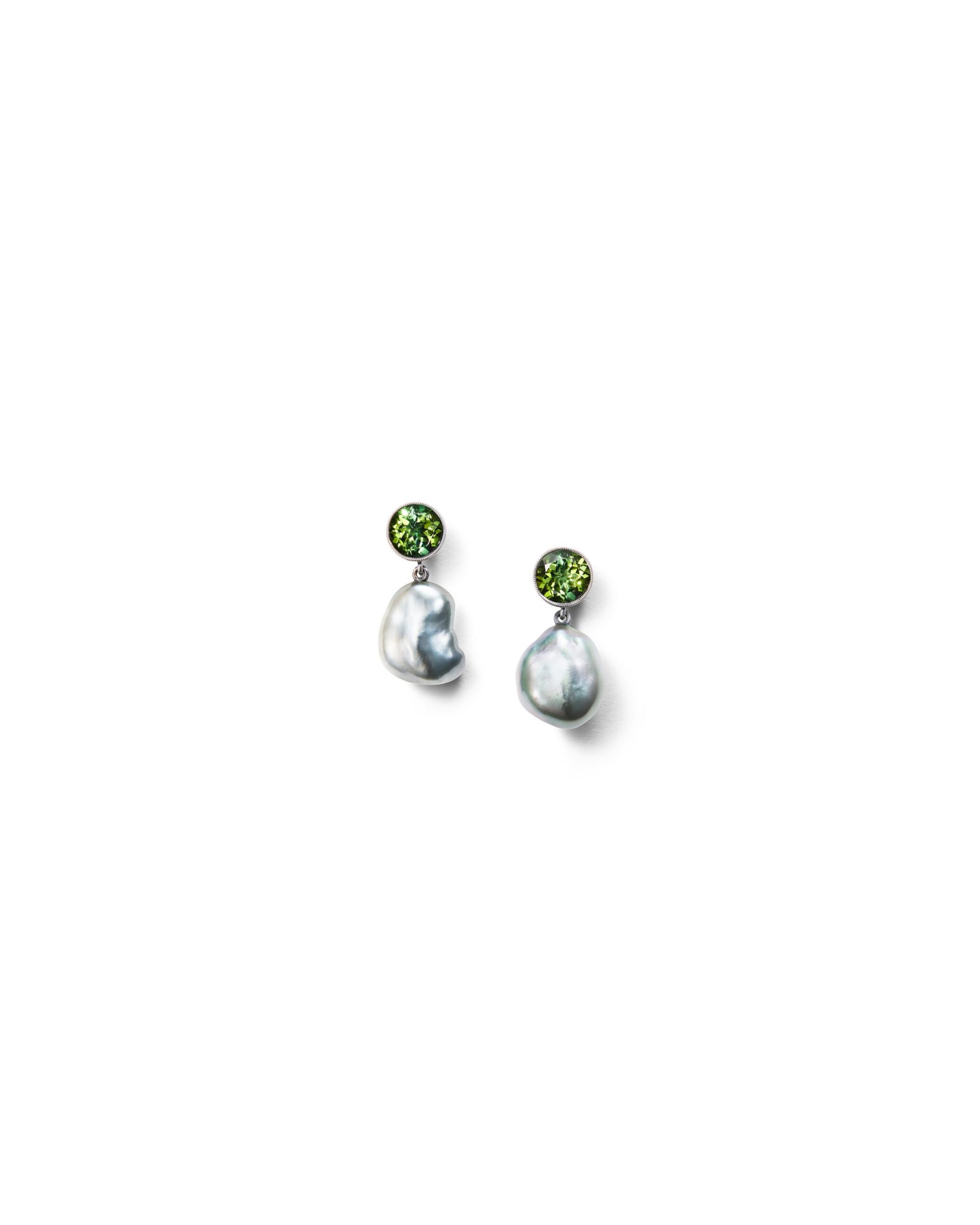green tourmaline stud earrings with dangling pearls