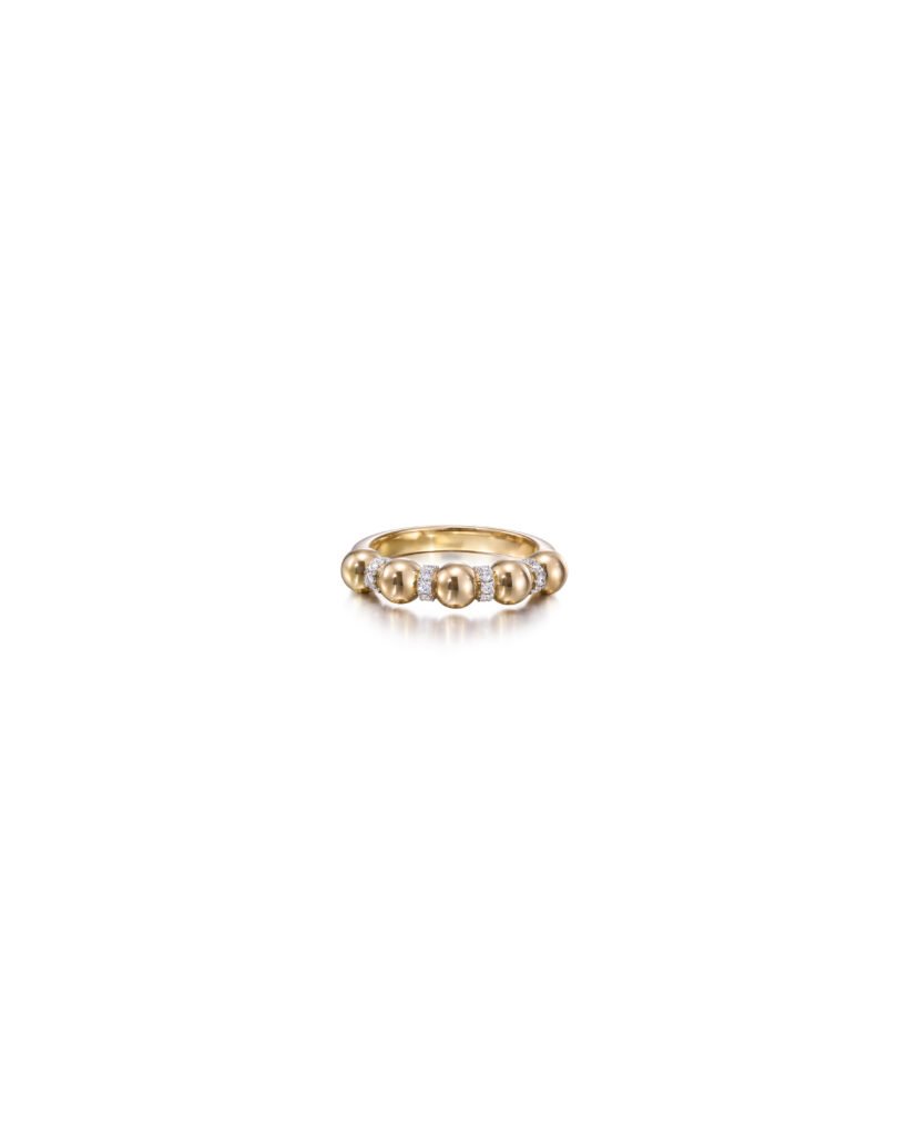 ring with gold spheres and diamonds