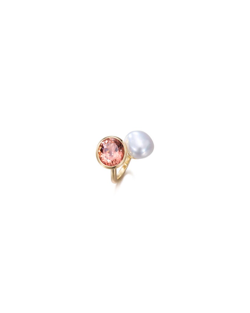 gold toi et moi ring with pearl and tourmaline