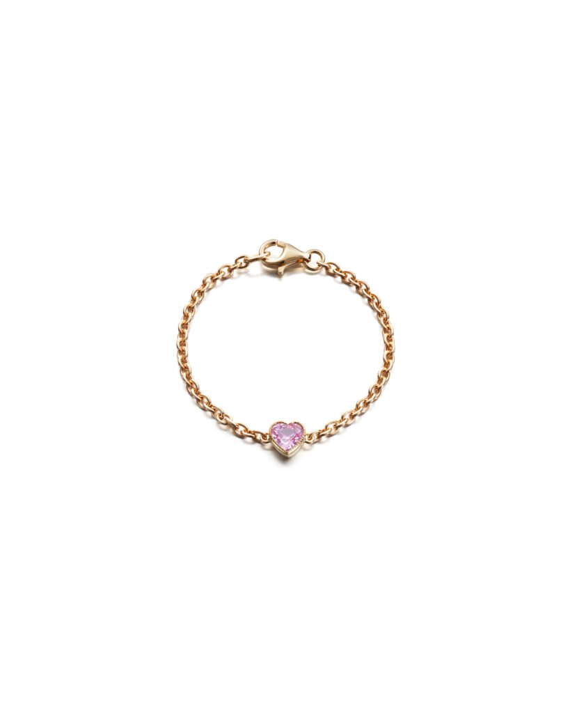 gold chain bracelet with pink gemstone heart