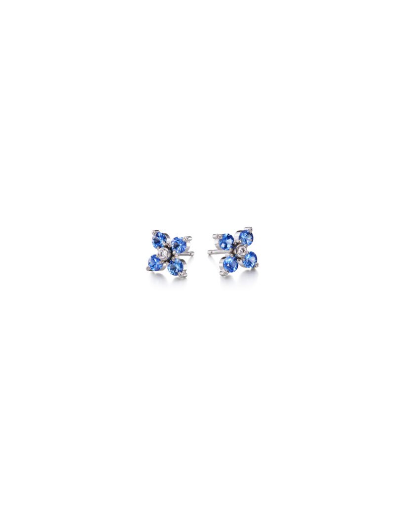 blue flower stud earrings with diamonds