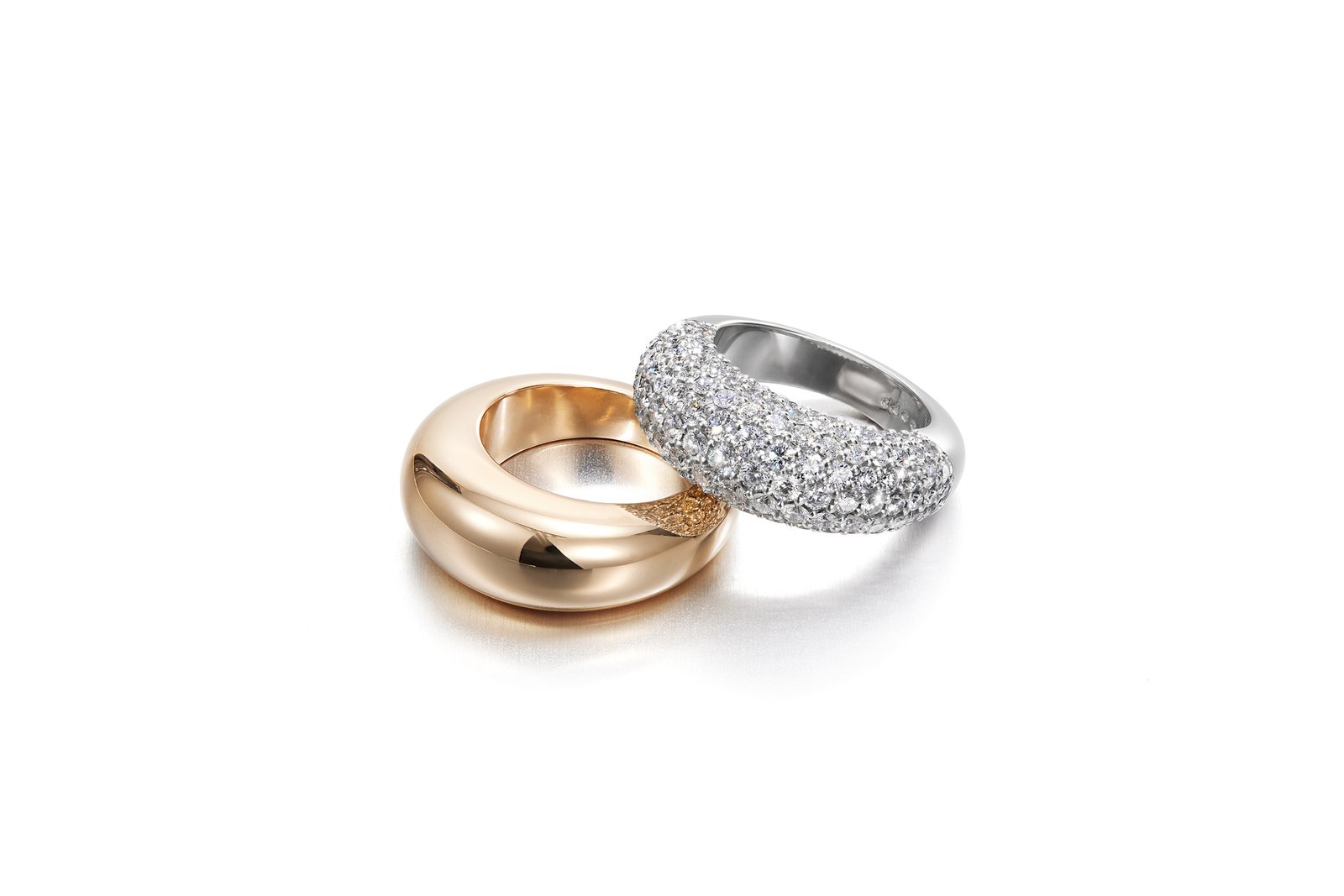 pave set diamond ring and gold ring