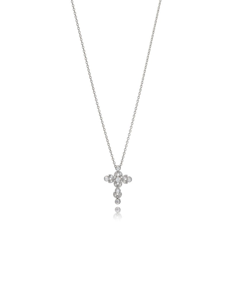 white gold cross necklace with diamonds