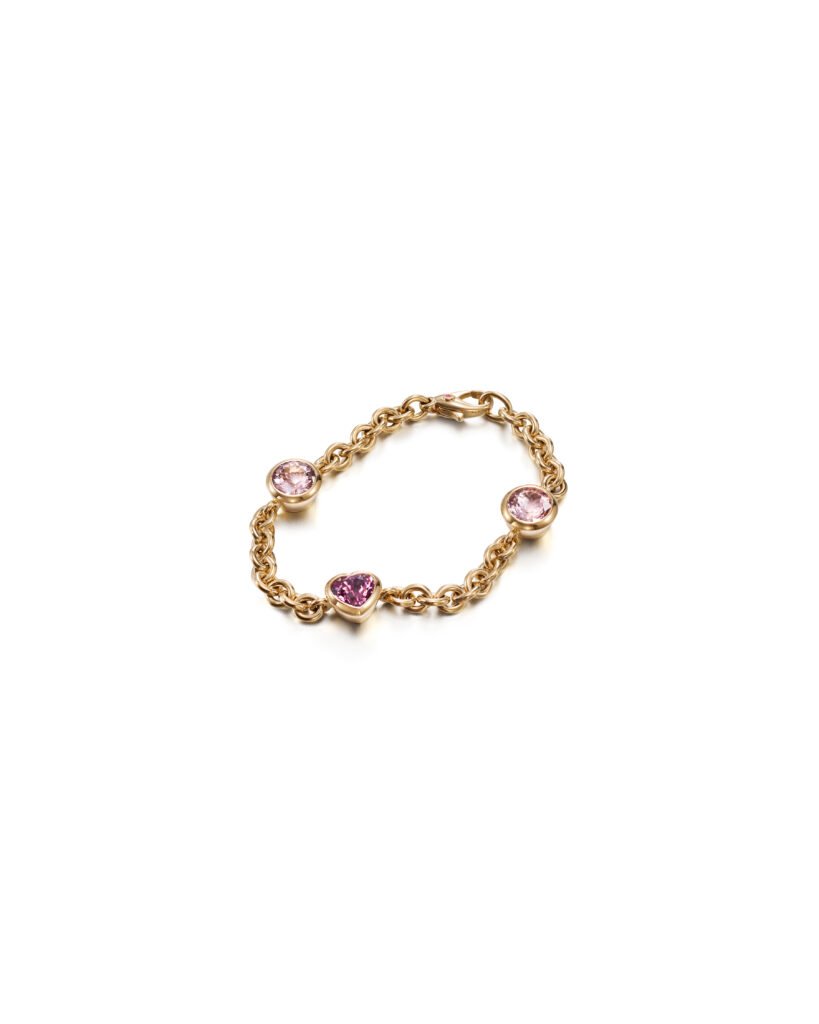 gold chain bracelet with pink gemstones