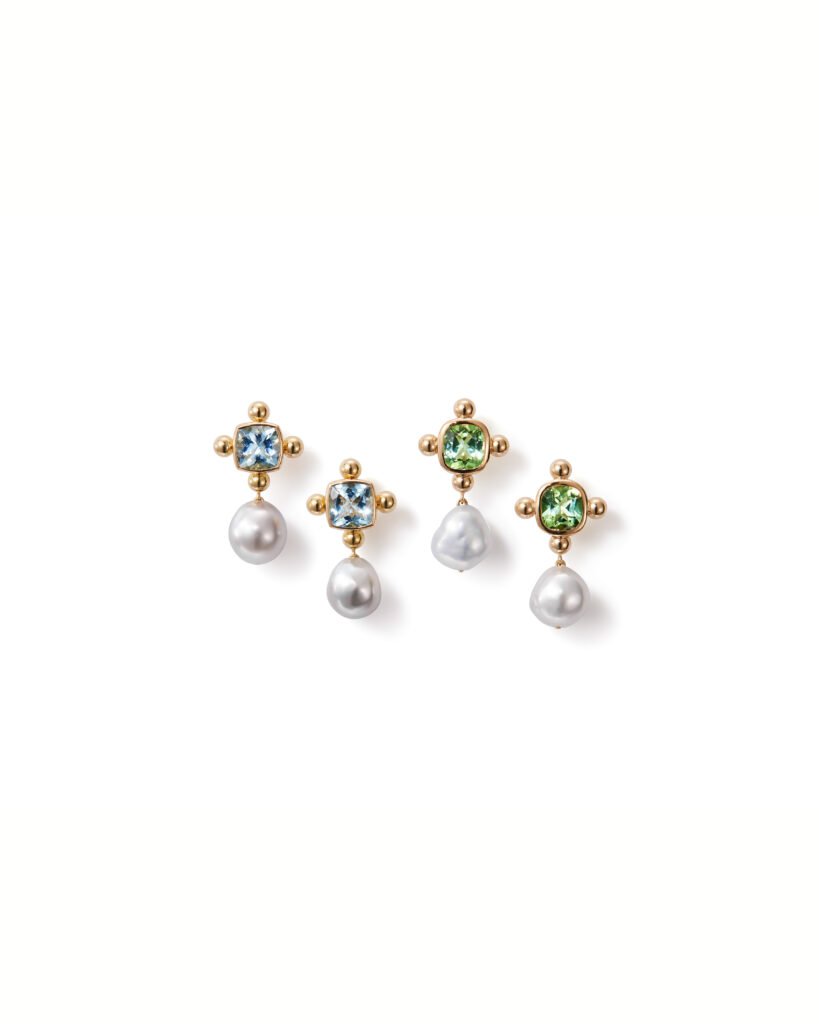 gold stud earrings with dangling pearls