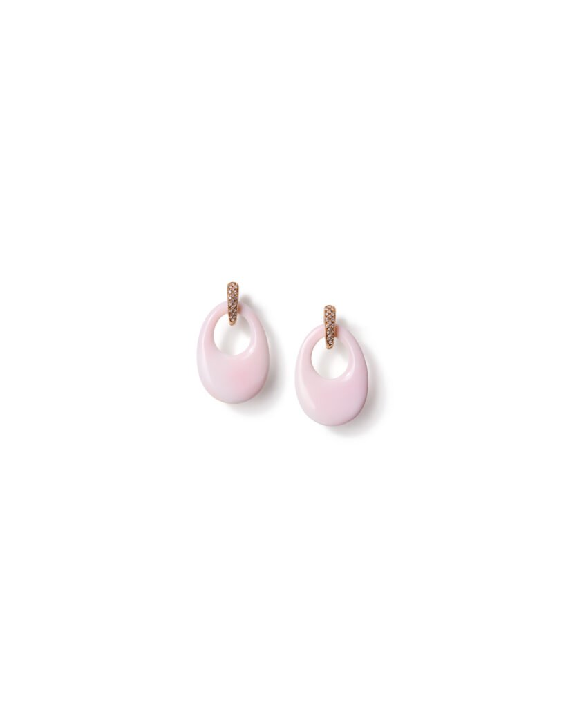 rose gold diamond hoop earrings with coral add-ons
