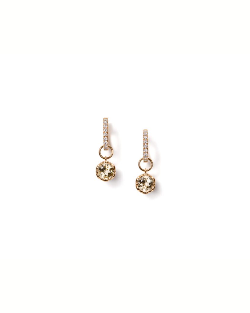 gold hoop earrings with and diamonds and brown diamond add-ons