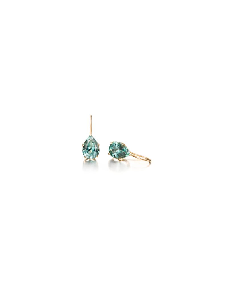 gold hook earrings with drop-shaped tourmalines
