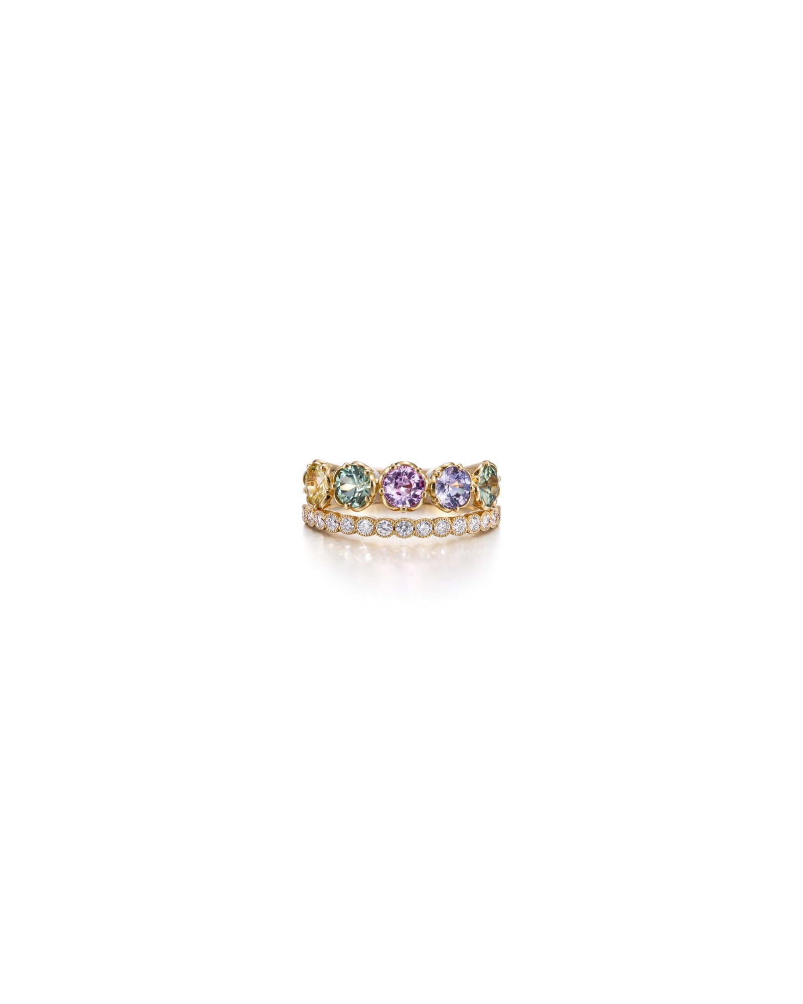 gold half eternity ring with sapphires