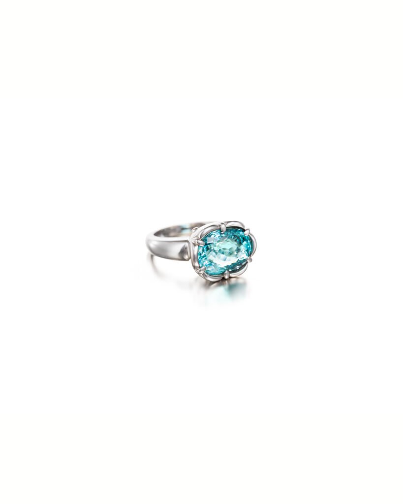 white gold tourmaline ring with cupcake setting