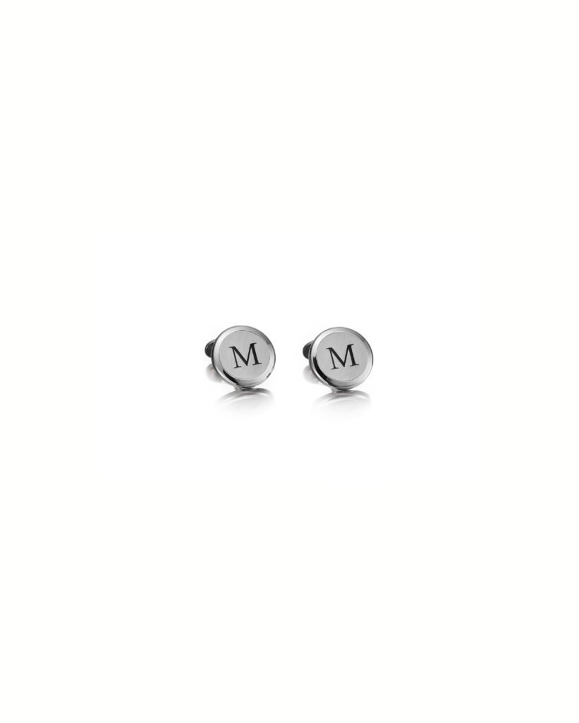 white gold cufflinks with engraved letter for men