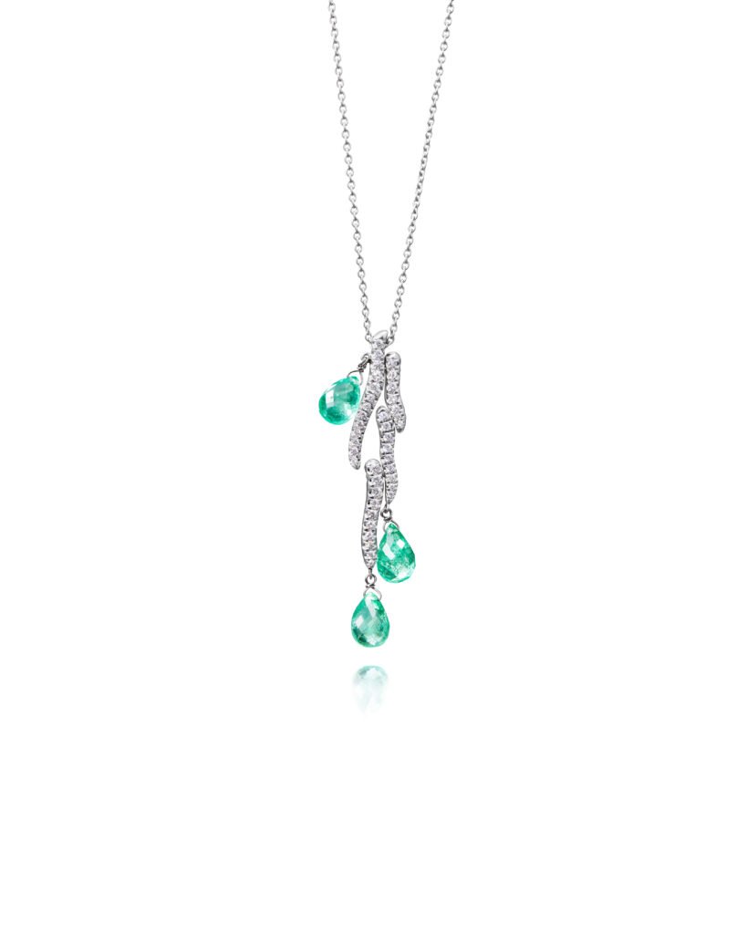 emerald necklace with diamonds in white gold