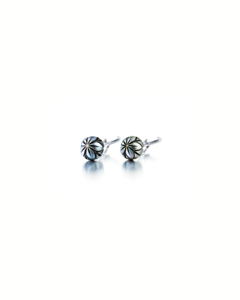 engraved pearl cufflinks in white gold