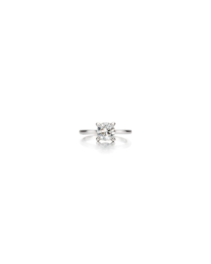 white gold diamond solitaire ring with prong setting