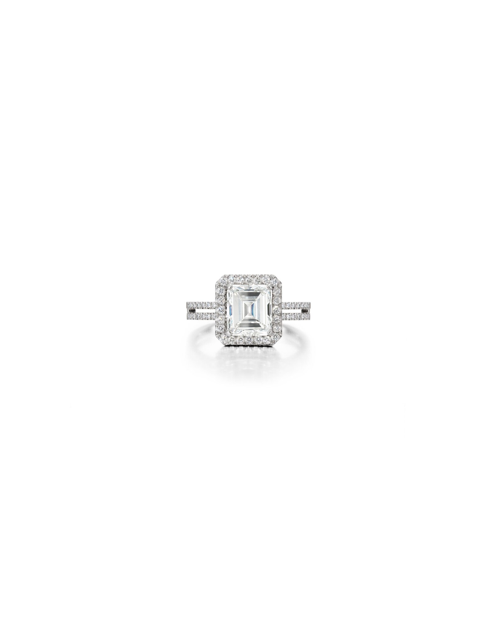 emerald cut diamond halo ring