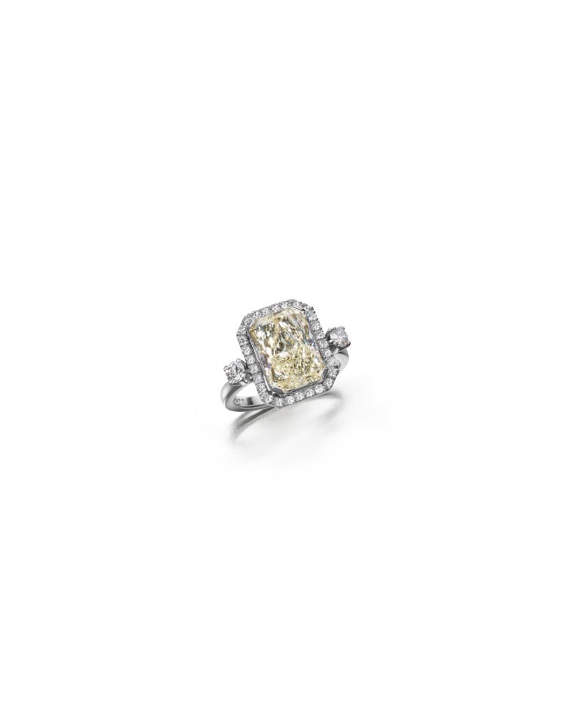 emerald cut diamond halo ring
