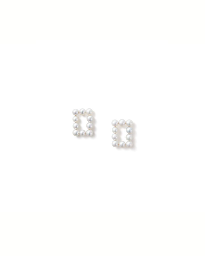 Rectangular shaped pearl stud earrings
