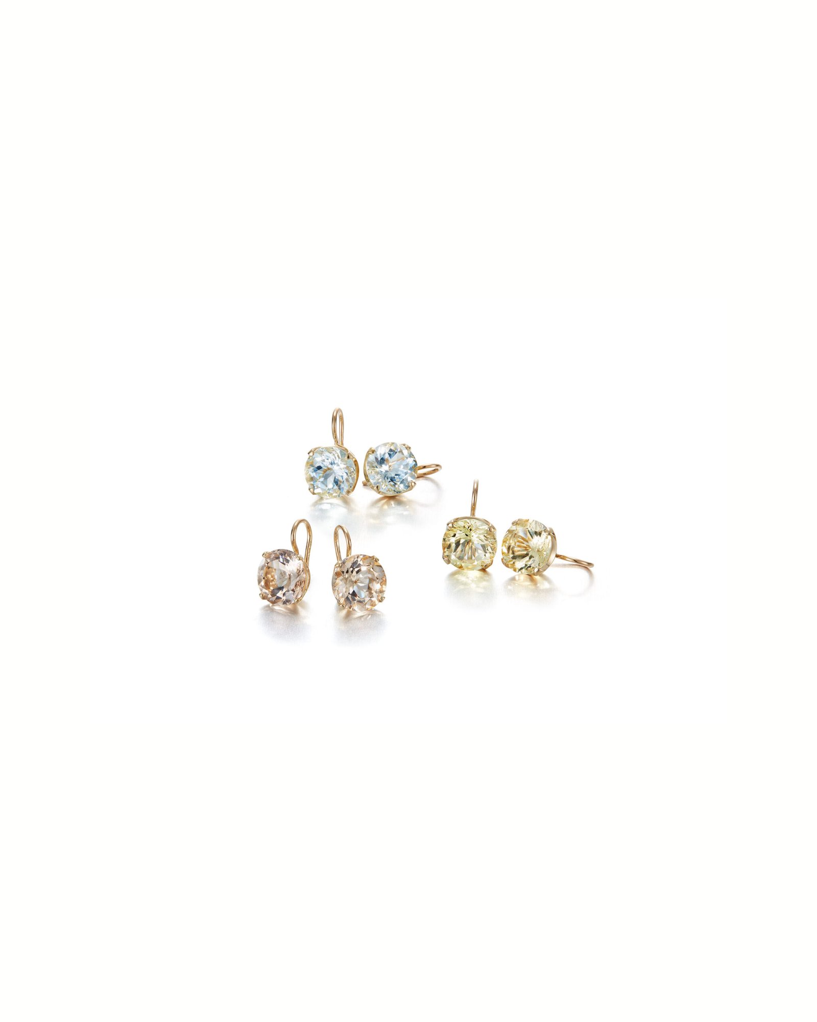 gold hook earrings with colored gemstones