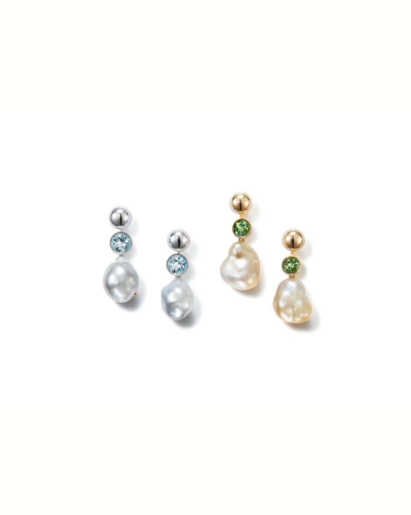 dangling stud earrings with pearls and gemstones