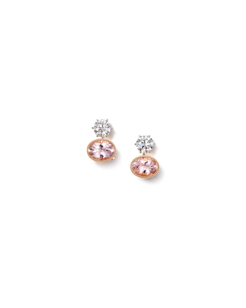 diamond stud earrings with morganite add-ons in gold