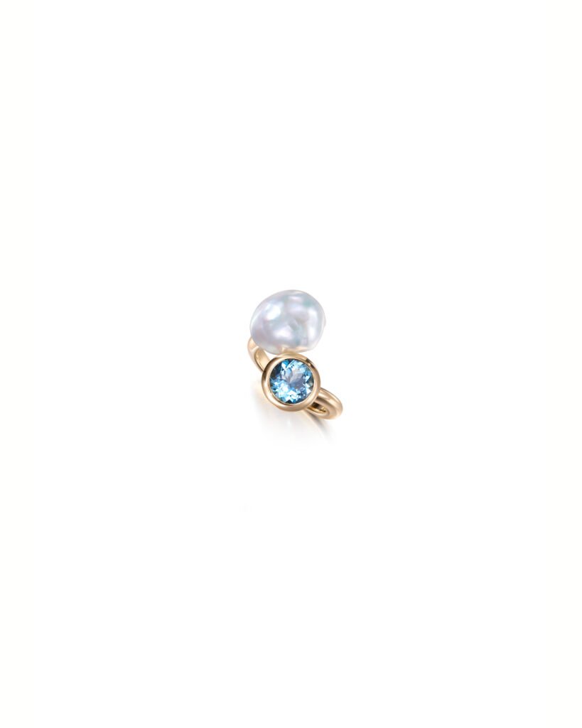 yellow gold toi et moi ring with pearl and aquamarine