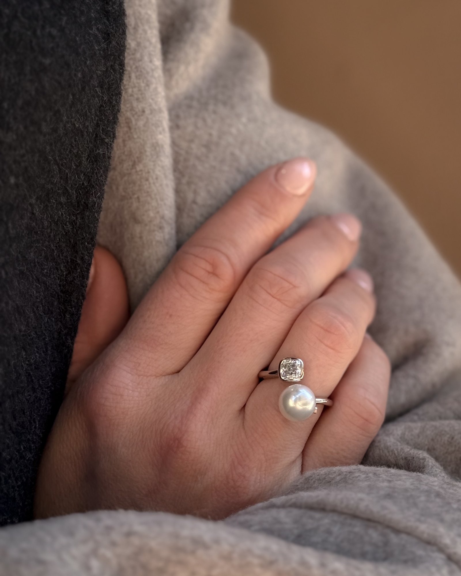 A Ballet ring with a south sea pearl and a diamond