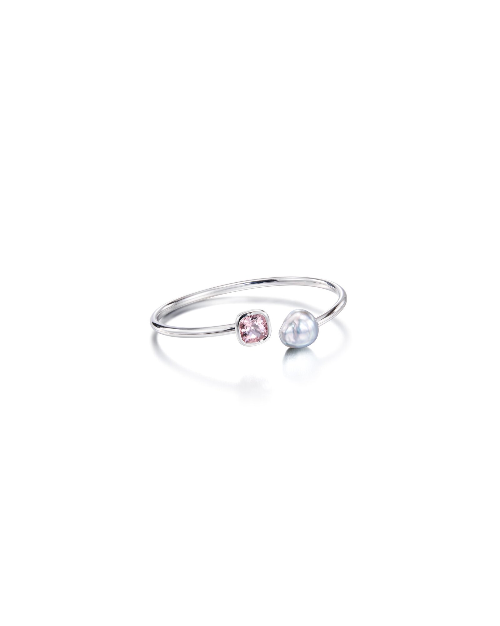 white gold bangle bracelet with pearl and morganite