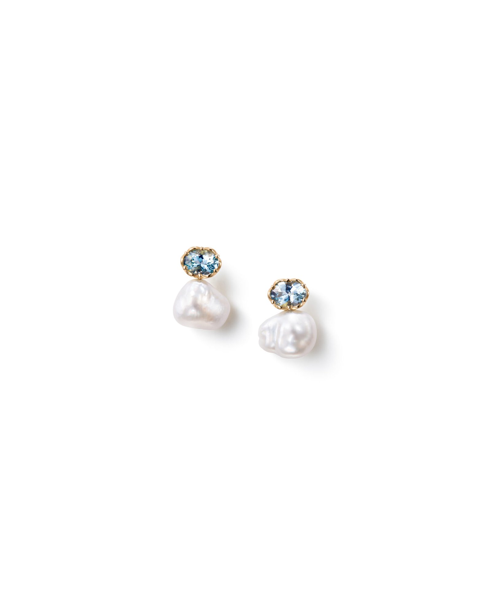 gold stud ballet earrings with pearls and aquamarines
